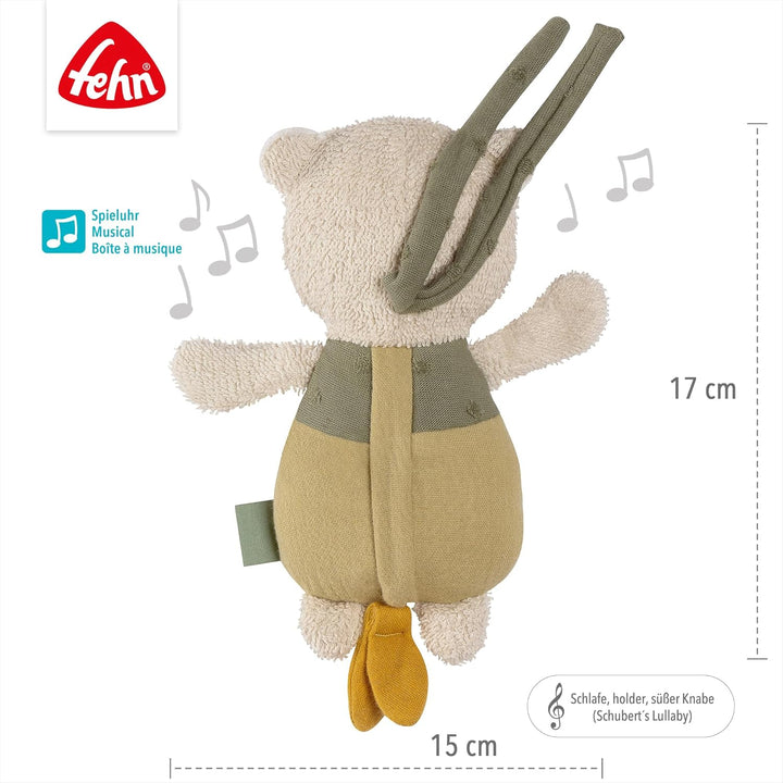 Fehn Mini-Spieluhr Bär fehnNATUR - Kuscheltier & Einschlafhilfe mit Baumwolle (kbA) - beruhigende Me