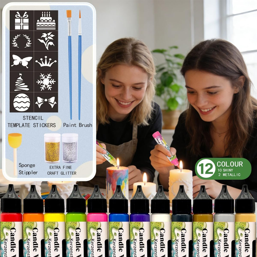30ml Kerzenstifte Wachsstifte mit Feiner Glitzer Gold Silber Kerzen Bemalen Set Candle Wachs Pen für