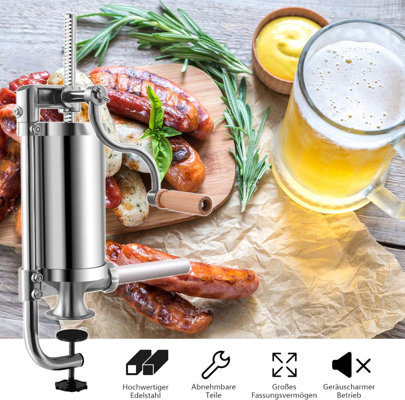 RELAX4LIFE Wurstpresse manuell 1,5 L, Wurstmaschine mit 4 Wurstfüllrohren, Wurstfüllmaschine aus Ede