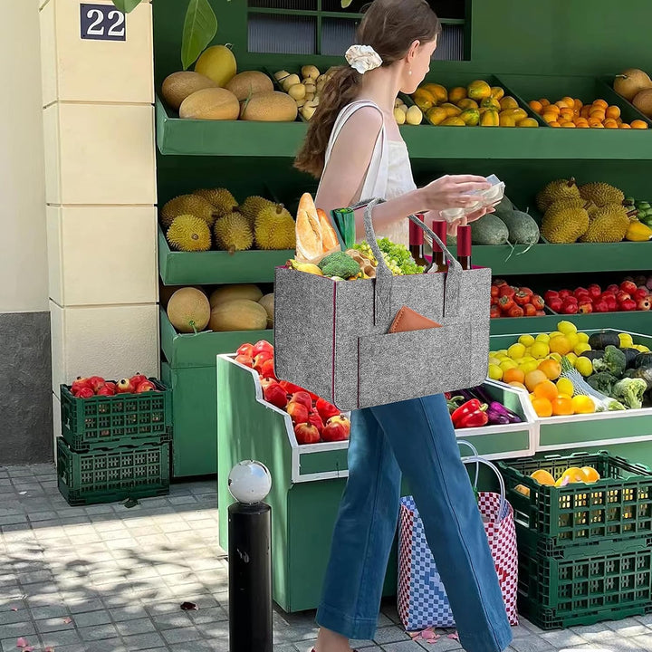 WEIWUXIAN 2 Stück 30L Gross Filztasche Einkaufstasche mit Fächern, Faltbar Filztaschen Shopper mit S