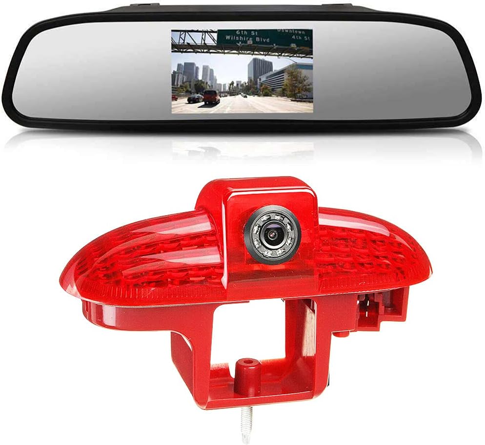 HD Bremsleuchte Rückfahrkamera Set mit Rückspiegel Monitor, Rückfahrkamera Ersatz für Renault Trafic