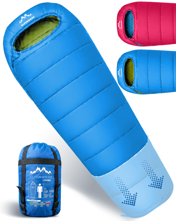 ALPENWERT® Kinderschlafsack Sommer – wächst mit! [130–170cm] – Nur 920g, Kompakt [32×19cm] – Perfekt