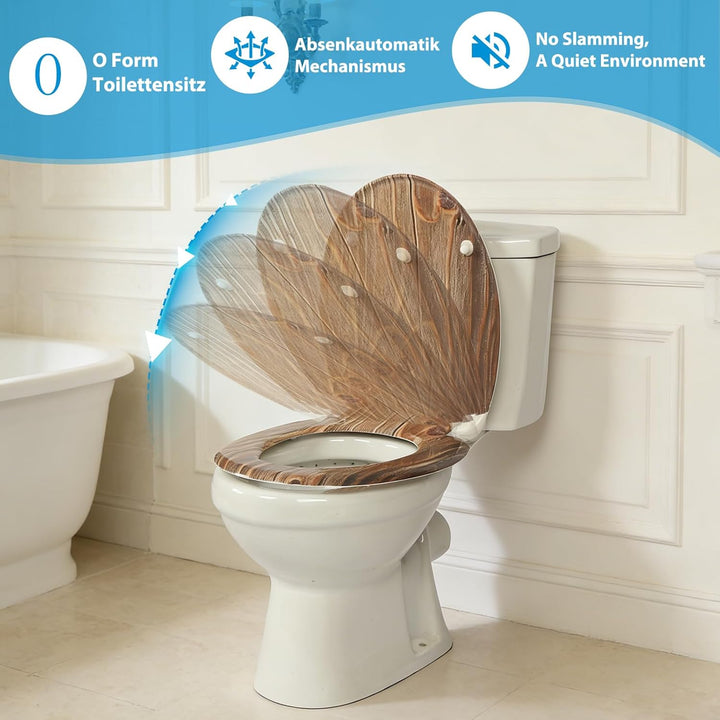 Duroplast-Toilettensitz, O-förmiger Toilettendeckel mit Soft-Close-Mechanismus, Edelstahlscharnier,