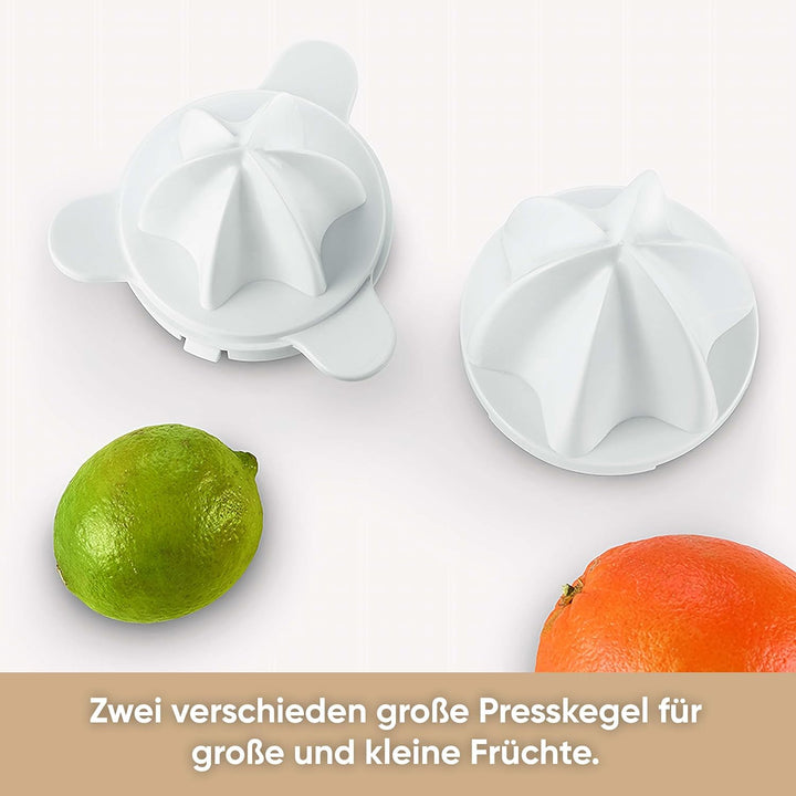 SEVERIN Citruspresse, Mit 2 Presskegeln, 40 W, CP3535, Weiss Weiss-Edelstahl, 40W