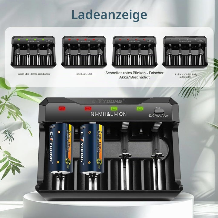 Wiederaufladbare D Batterien mit USB Typ-C Universalladegerät, 4er-Pack 1,5V Lithium D-Zelle 11000mW