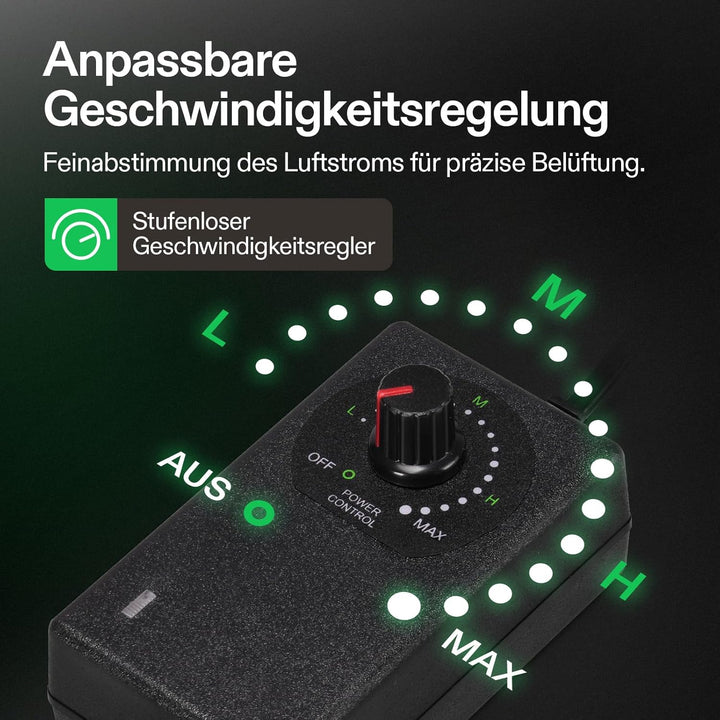 VIVOSUN Rohrventilator 100 mm mit Drehzahlregler, 221 m³/h leiser EC Rohrlüfter, Abluftventilator fü