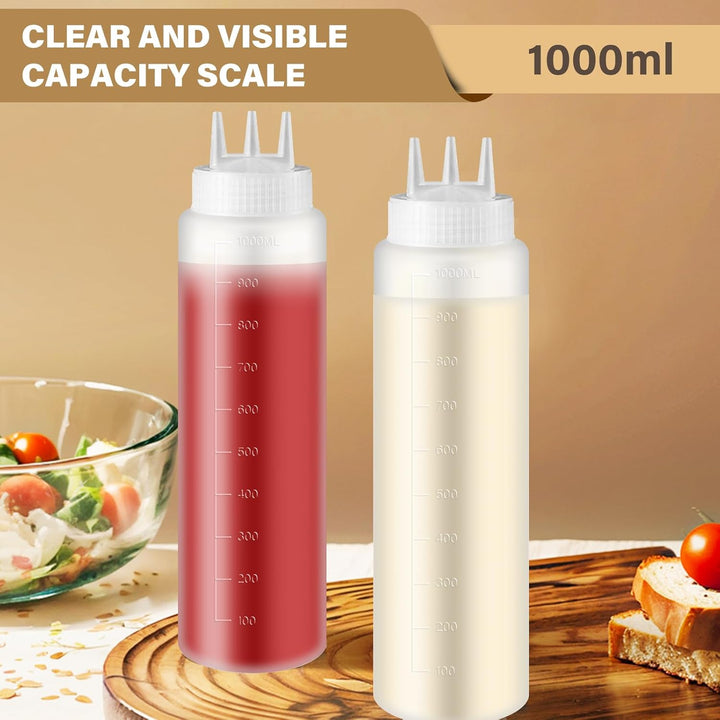 Vegena 4 Stück Quetschflasche 1000ml Squeeze Flasche, Quetschflaschen Aus Kunststoff Mit 3 Spritzdüs