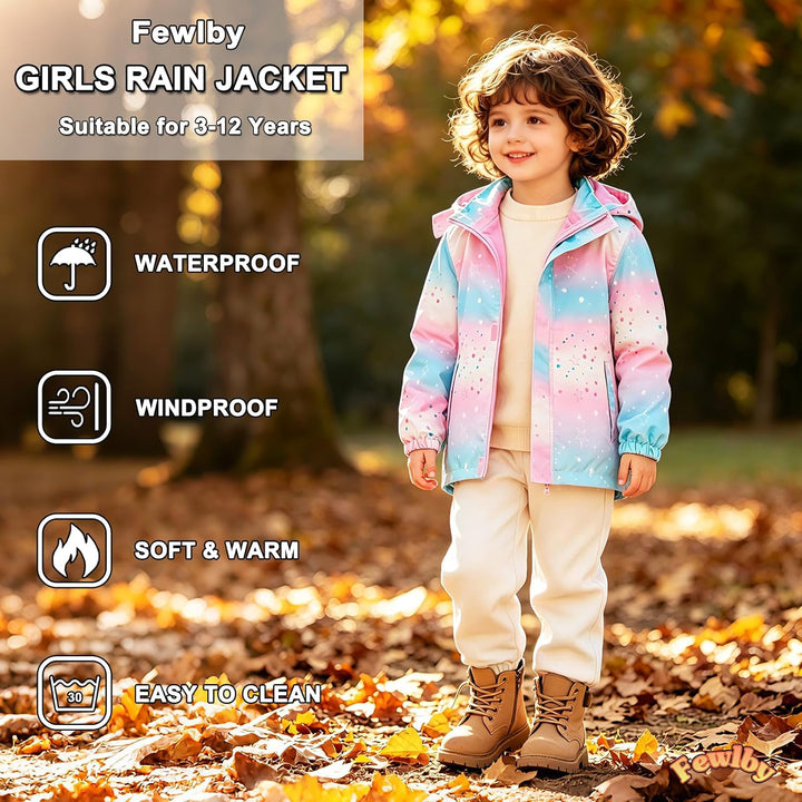 Mädchen Regenjacke - Regenmantel mit Kapuze Outdoor Wasserdichte Jacke Kinder Softshelljacke Übergan