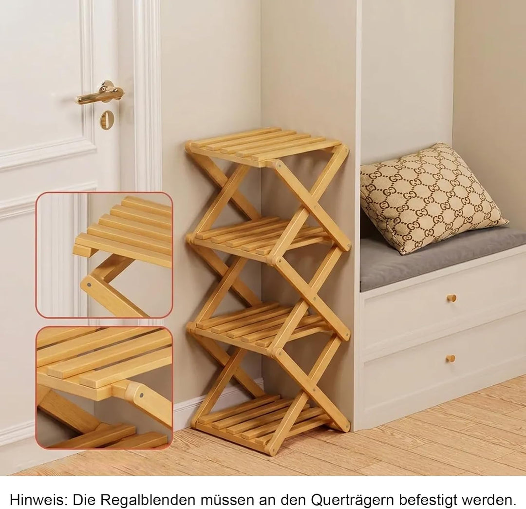 Klappbarer 4-Fach Schuhständer aus Bambus, Höhenverstellbar & Montagefrei – Platzsparender Schuhorga
