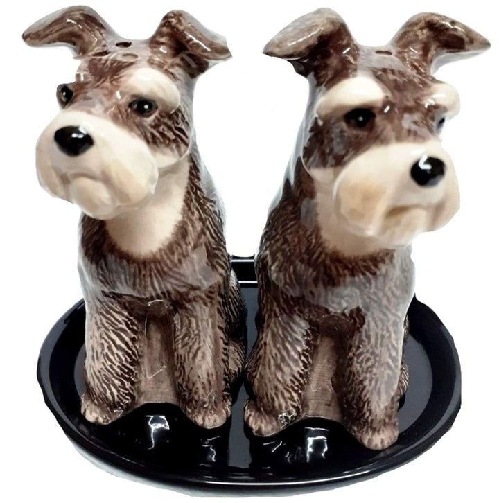 b2see Salz und Pfefferstreuer Tiere Schnauzer Hunde Geschenk Geschirr Set Keramik 3 teilig ca 13 x 1