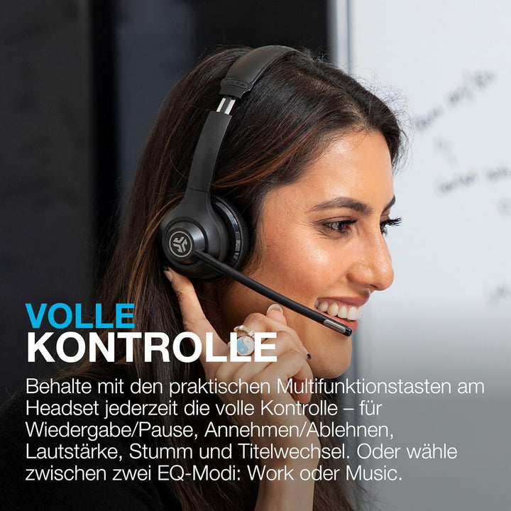 JLab Go Work 2nd Gen Headset mit Mikrofon Bluetooth & USB C Dongle, 55+ Std. Akku, On Ear Wireless H