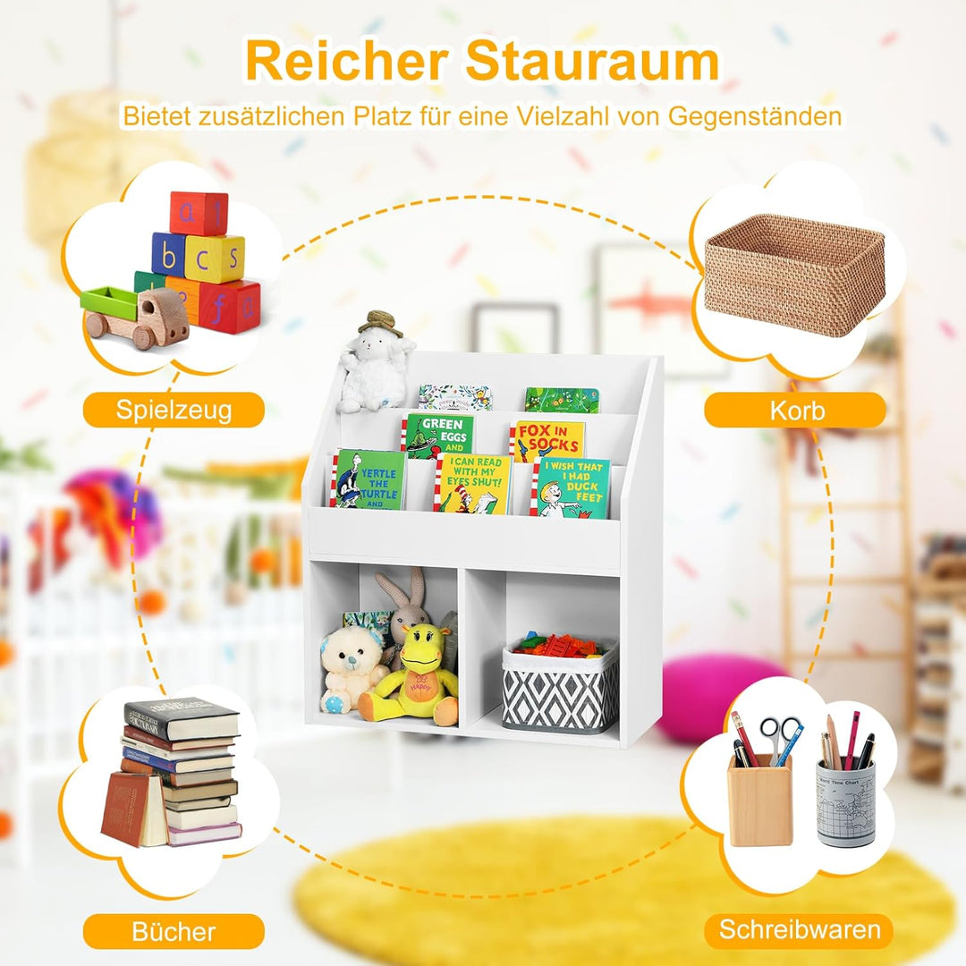 COSTWAY Bücherregal für Kinder, Spielzeugregal aus Holz mit 3-stufigem Fach &amp; 2 Ablagen, 2 in 1 Kind