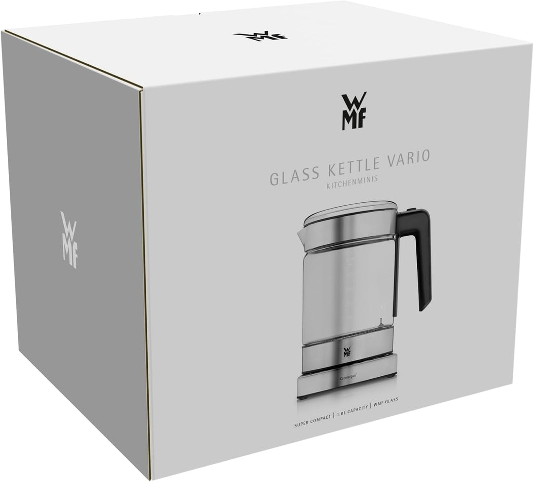 WMF Küchenminis 2 in 1 Vario Wasserkocher mit Temperatureinstellung, 1l, 1900 W, Teekocher Glas mit
