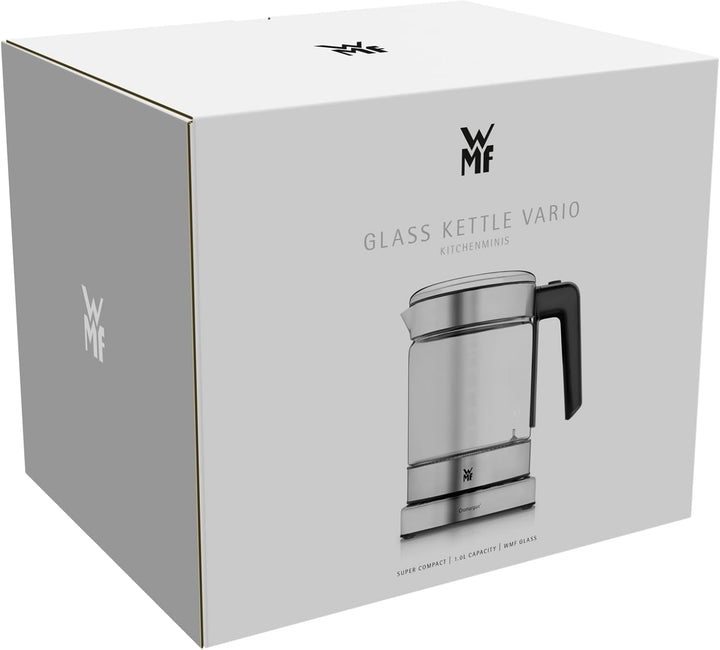 WMF Küchenminis 2 in 1 Vario Wasserkocher mit Temperatureinstellung, 1l, 1900 W, Teekocher Glas mit