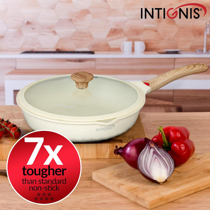 INTIGNIS Premium-Bratpfanne mit Deckel, Kratzfest, 28 cm, Extra Tief, Kompatibel mit allen Herdarten