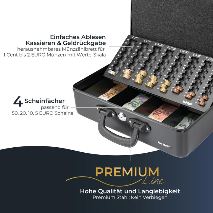 HMF 22037-02 Geldkassette Geldzählkassette 2 Tragegriffe, 36 x 25 x 11 cm, schwarz, Schwarz