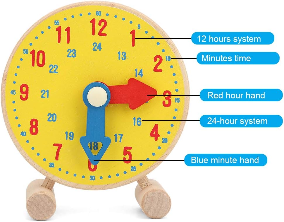 Holzuhr Spielzeug, Kinder Zahlen Uhr Modell Spielzeug Kleinkind Lernzeit Spielzeug für Kinder über 3