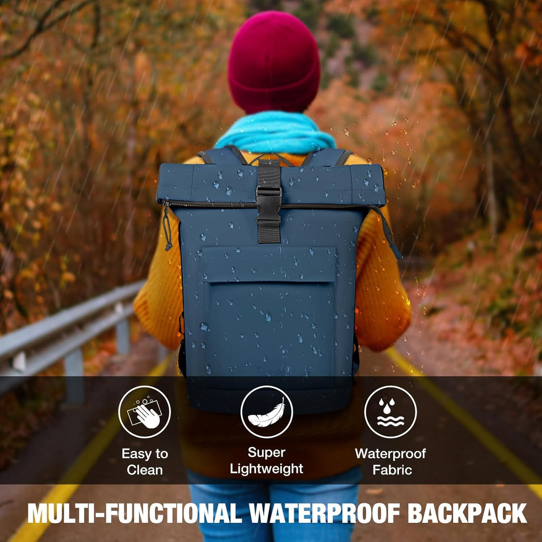 Lekeinchi Rolltop Rucksack Damen & Herren, Elegant Laptop Rucksack Wasserdicht mit 17 Zoll Laptopfac