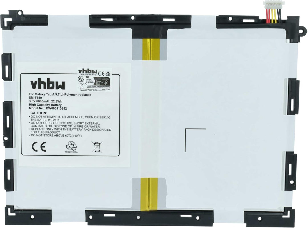 vhbw Akku kompatibel mit Samsung Galaxy SM-T550, SM-T555, SM-T555C, Tab A 9.7 Tablet Pad (6000mAh, 3