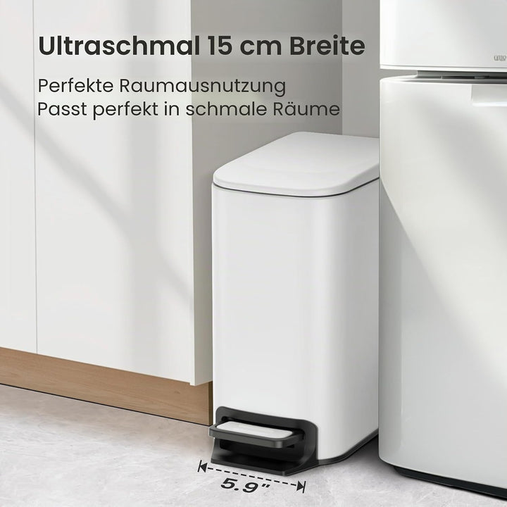 Cesun Kleiner Badezimmer-Mülleimer mit Deckel, Absenkautomatik, Trittpedal, 6 Liter, Edelstahl-Mülle