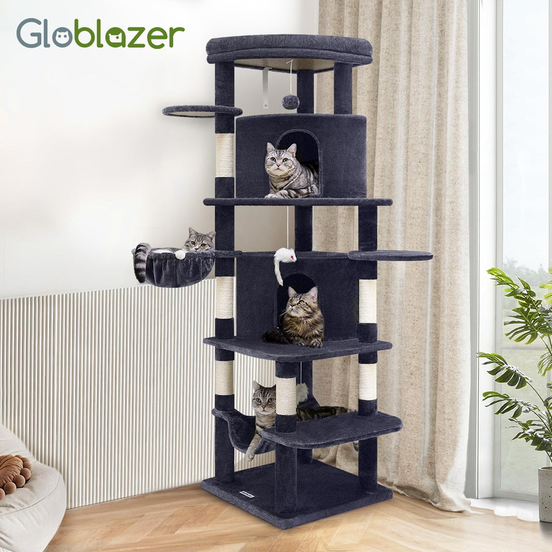 Globlazer Kratzbaum Katzen, Eckkratzbaum Stabil hoch 167 cm mit 2 Sektor Katzenhaus, Gepolsterte Pla