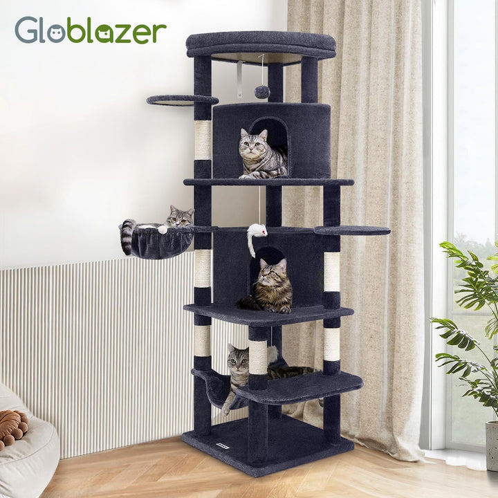 Globlazer Kratzbaum Katzen, Eckkratzbaum Stabil hoch 167 cm mit 2 Sektor Katzenhaus, Gepolsterte Pla