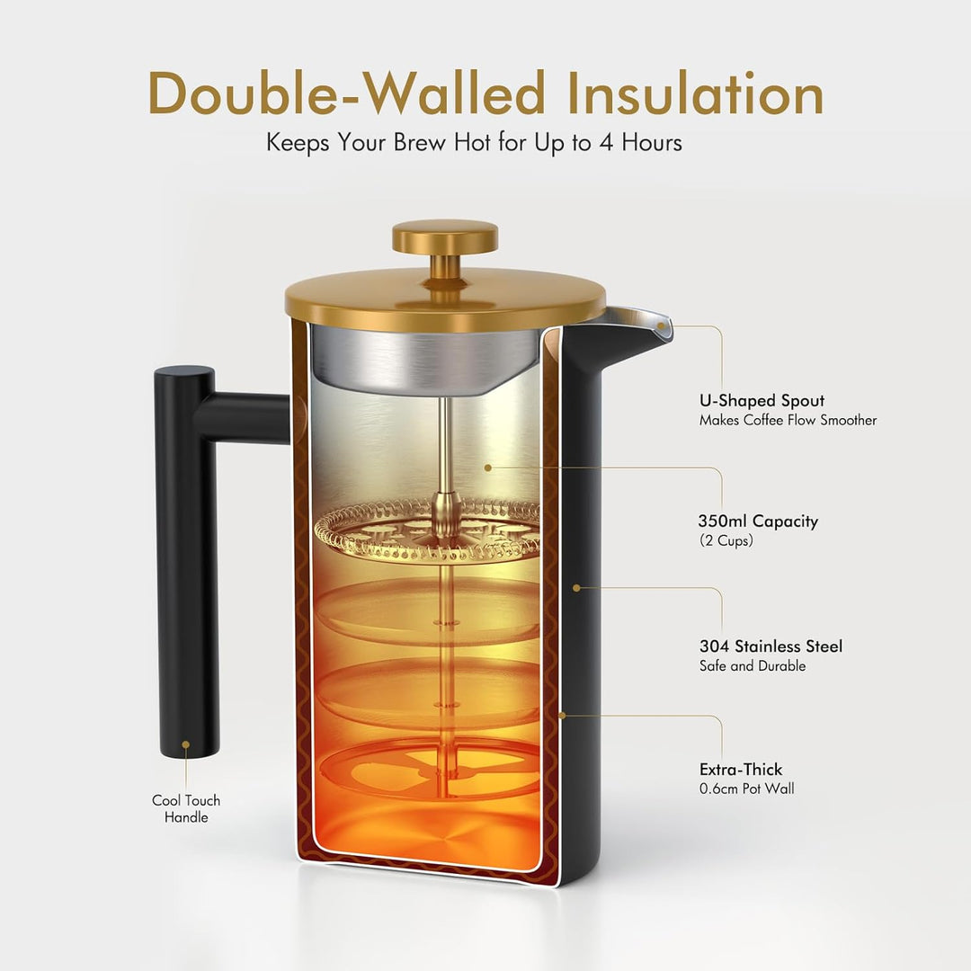 Enfmay French Press Kaffeebereiter 350ml, French Press Klein, Kaffeekanne mit Filter, Doppelwandige