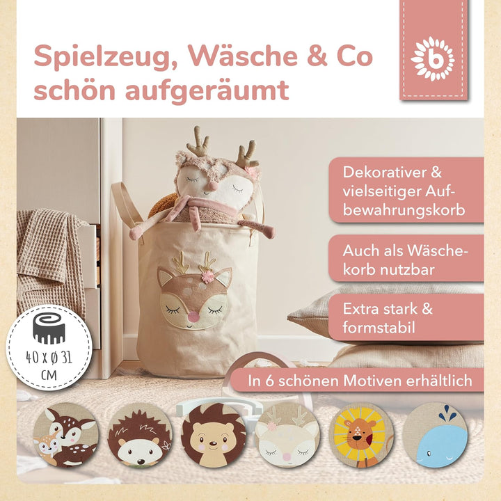 Bieco Wäschekorb Baby Reh Ella | Grosser Aufbewahrungskorb Kinder Baumwolle und Wasserabweisend | Au