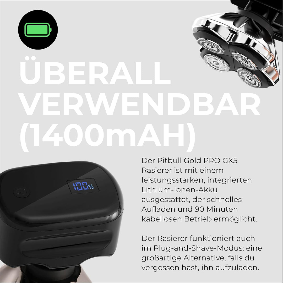 Skull Shaver Pitbull Gold Pro GX5 - Kopf- und Gesichtsrasierer - Kabellos, Nass- & Trockenrasur, Was