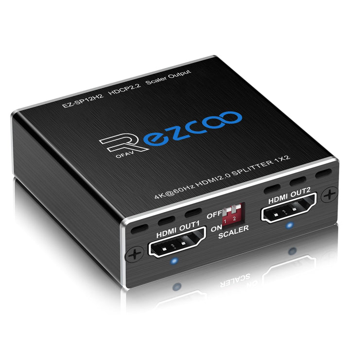4K 60Hz HDMI Splitter 1x2 1080P 120Hz HDCP2.2 HDR 18Gbps UHD Dolby Vision Atmos EDID Scaler 4K 1080P
