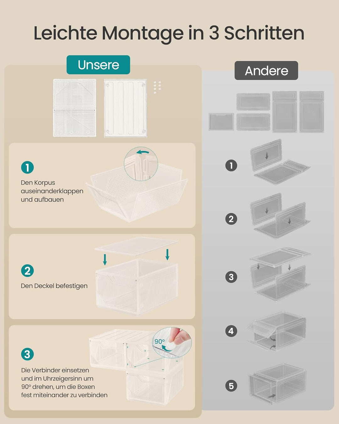 SONGMICS Schuhboxen 6er Set, Schuh-Organizer aus Kunststoff, stapelbar quer und längs, Aufbewahrungs