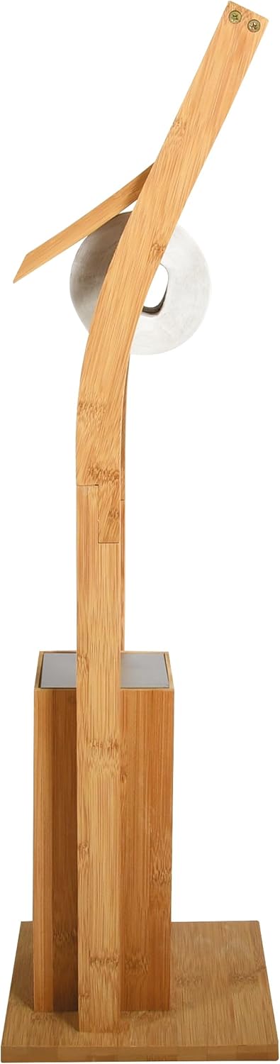 MSV WC Garnitur aus Bambus Toilettenpapierhalter aus Holz mit separatem Kunststoffbehälter Standgarn