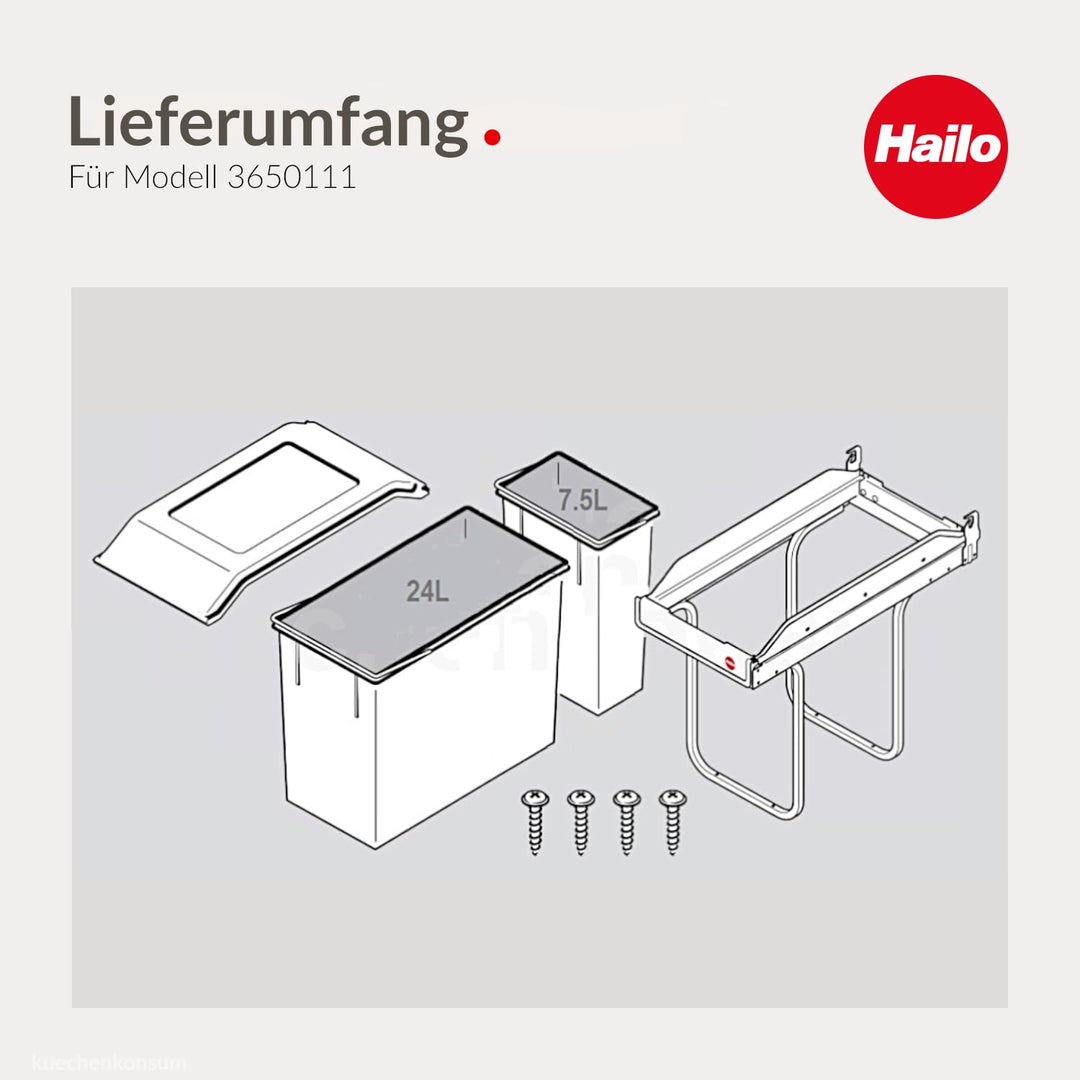 Hailo Abfallsammler Tandem 3650111 | für Schränke ab 300 mm Breite | Einbau Mülleimer 24 + 7L | per