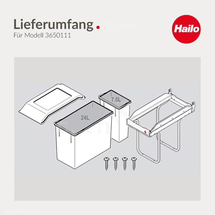 Hailo Abfallsammler Tandem 3650111 | für Schränke ab 300 mm Breite | Einbau Mülleimer 24 + 7L | per