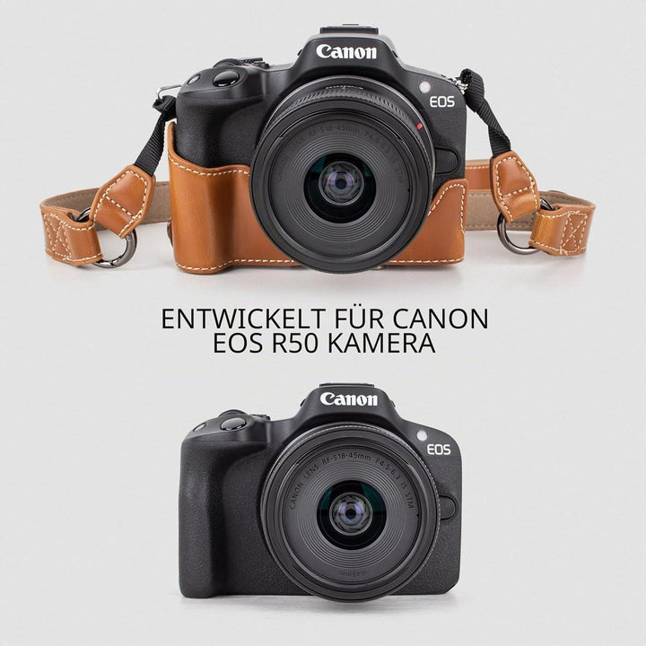 MUZIRI KINOKOO EOS R50 Kameratasche, Retro-PU-Leder Schutzhülle für Canon EOS 50 DSLR Kamera – EOS R