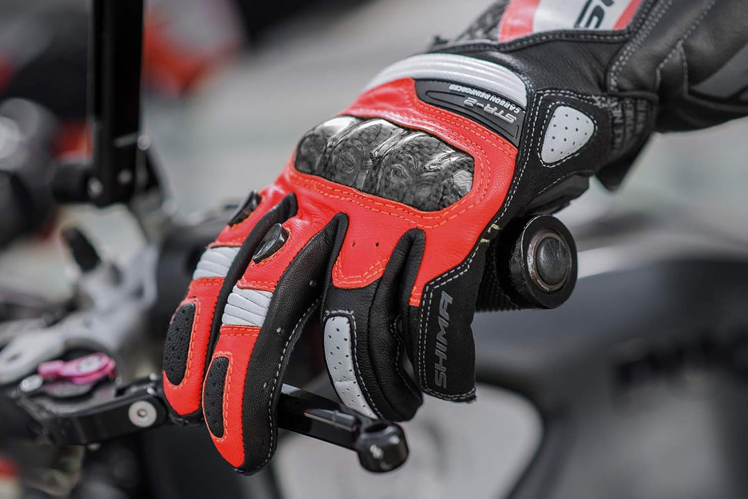 SHIMA STR-2 Motorradhandschuhe Herren - Touchscreen, Sommer, Sport Leder Handschuhe mit Carbon Knöch