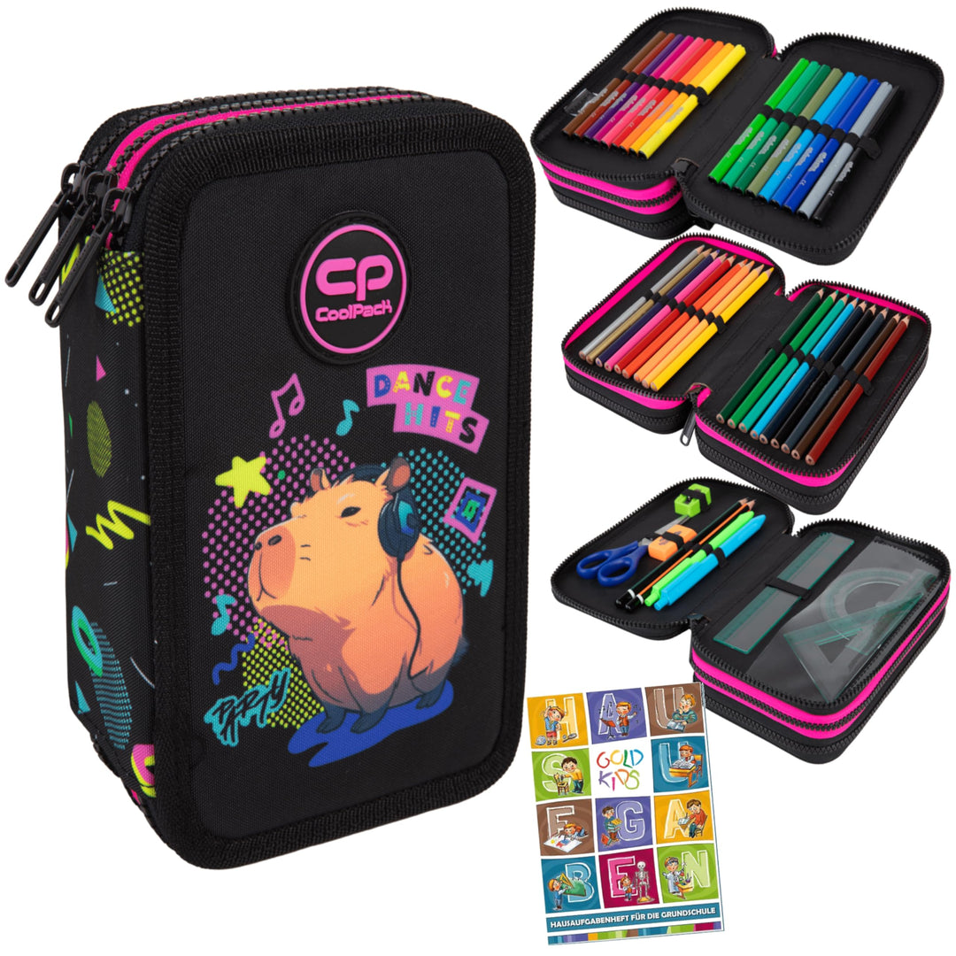 Goldkids - Federmäppchen 3 Fächer - Mäppchen für Mädchen und Jungen - Federmappe 3-Fach Federtasche
