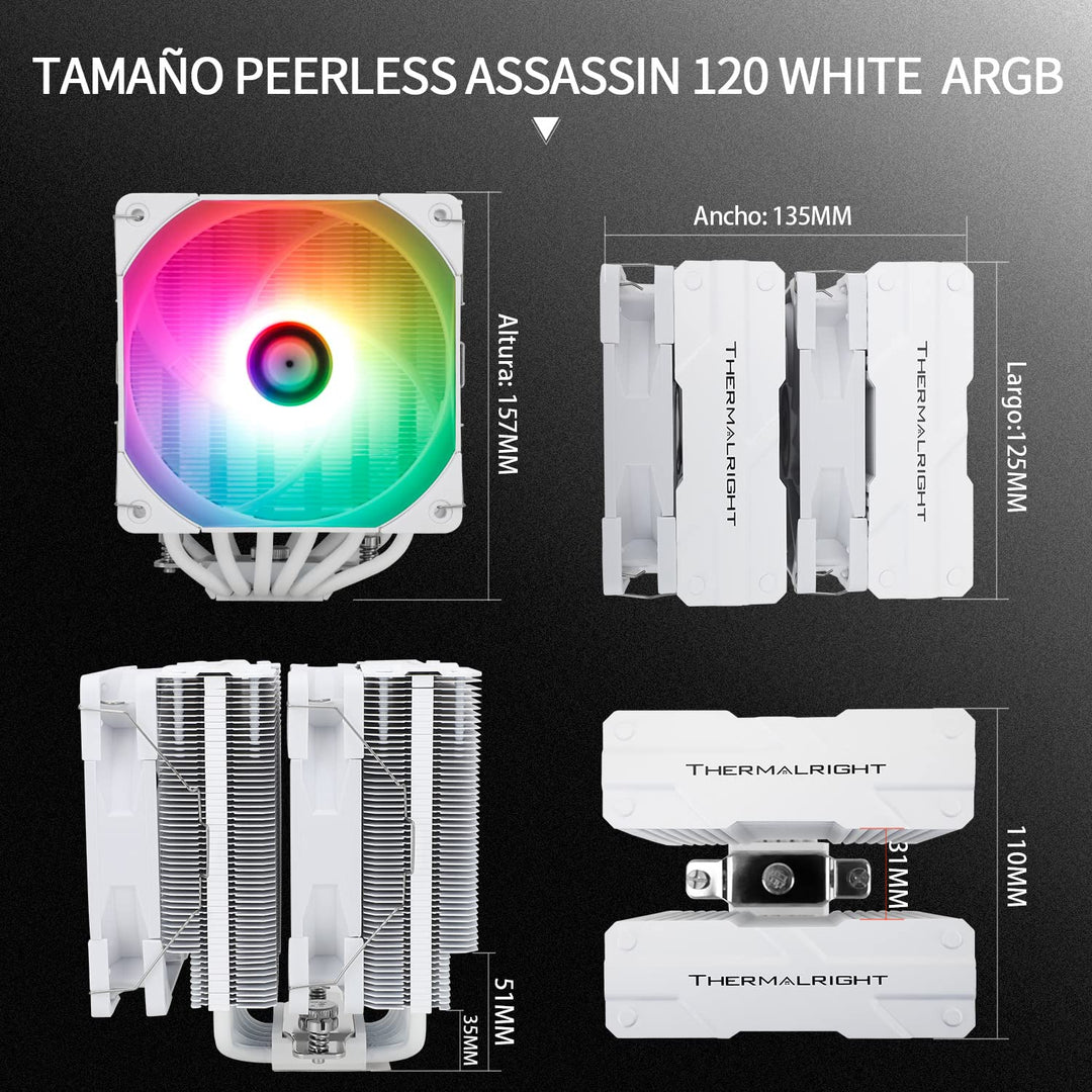 Thermalright Peerless Assassin 120 White ARGB CPU Air Cooler,6 Heat Pipes, Dual 120mm TL-C12W-S PWM
