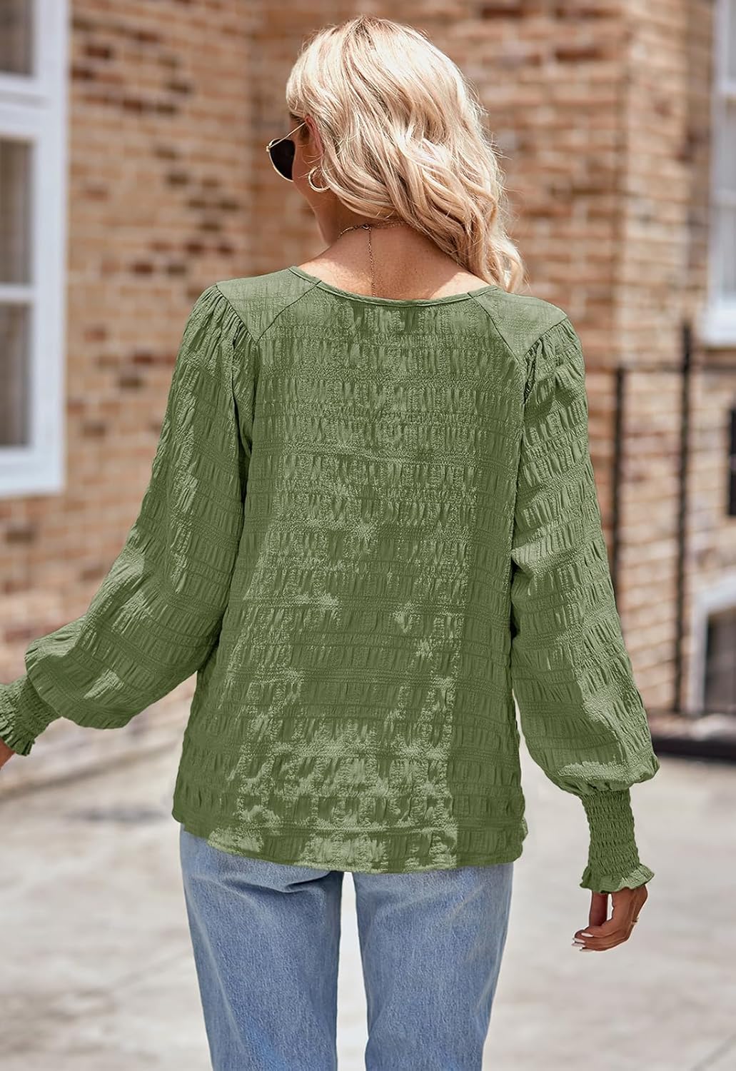 ANCAPELION Damen Elegant Bluse Weiss Chiffon Bishop Langarm Rundhals Tunika Tops Casual Lose Einfarb