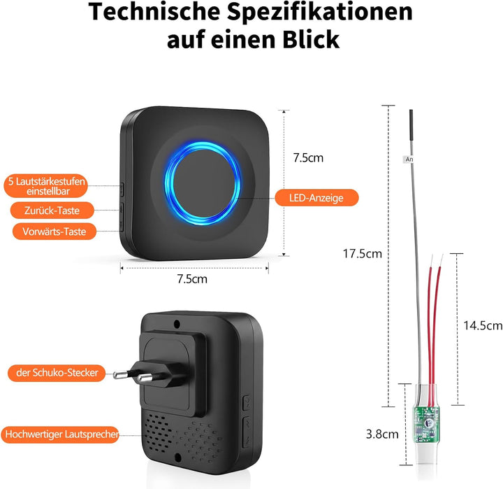 Funksignal Weiterleitung Set für vorhandene Türklingel, Klingelverstärker Funk Erweiterung inkl. 1 F