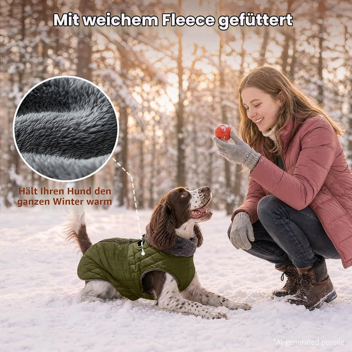 Warmer Fleece-Hundemantel mit strapazierfähigem Geschirr mit D-Ring, wasserdichte Welpenjacke für kl