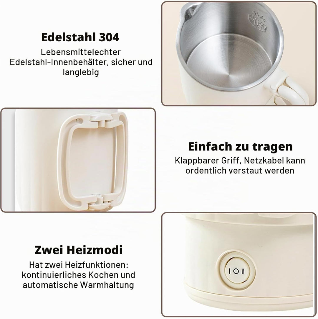 Faltbarer Wasserkocher 1L: 600W Edelstahl Reise Wasserkocher Camping, BPA-freier Elektrischer Wasser