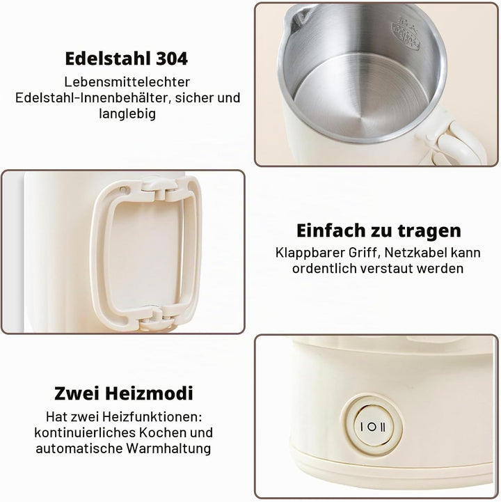 Faltbarer Wasserkocher 1L: 600W Edelstahl Reise Wasserkocher Camping, BPA-freier Elektrischer Wasser