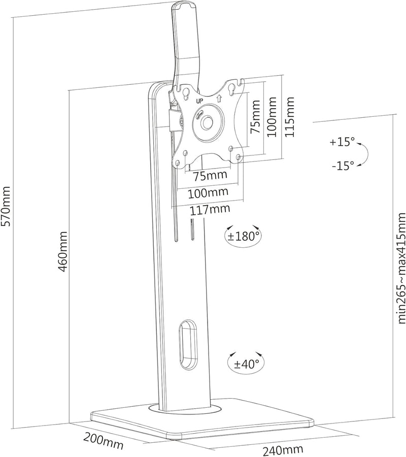 PureMounts Monitor-Halterung für einen Bildschirm, 1x VESA 75x75 bis VESA 100x100 Monitor-Aufnahme,