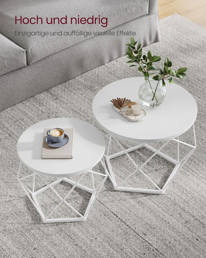 VASAGLE Couchtisch rund, 2er Set, Wohnzimmertisch, Beistelltisch, modern, abnehmbare Tischplatte, fü