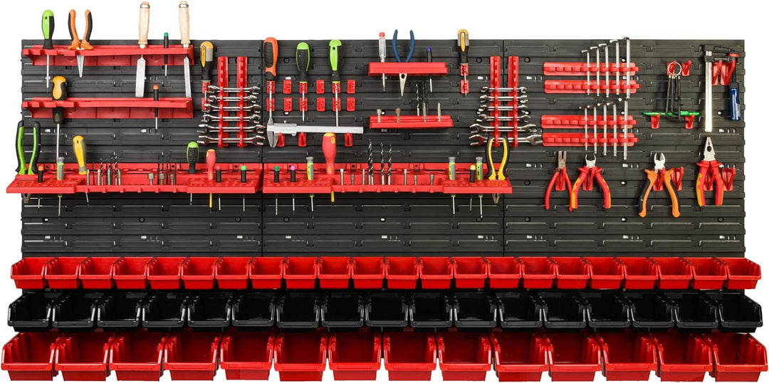 Lagersystem Werkstattregal | 172 x 78 cm | 53 stck. Box | Wandregal mit Werkzeughalterungen und Stap