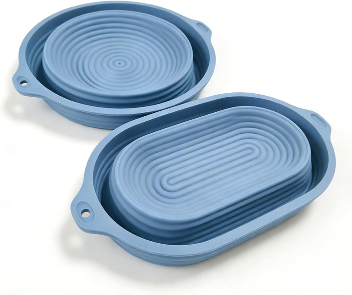 Gärkörbchen Set aus Silikon, 2 Gärkorb Brot Oval & Rund, Faltbar Brotgärkorb, Gärkorb Sauerteig Star