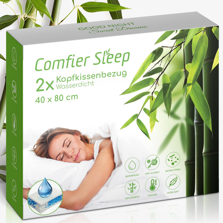 Kissenschoner 40x80 cm Dreilagig mit Reissverschluss, Antiallergen, 100% Bambus, 2er-Pack wasserdich