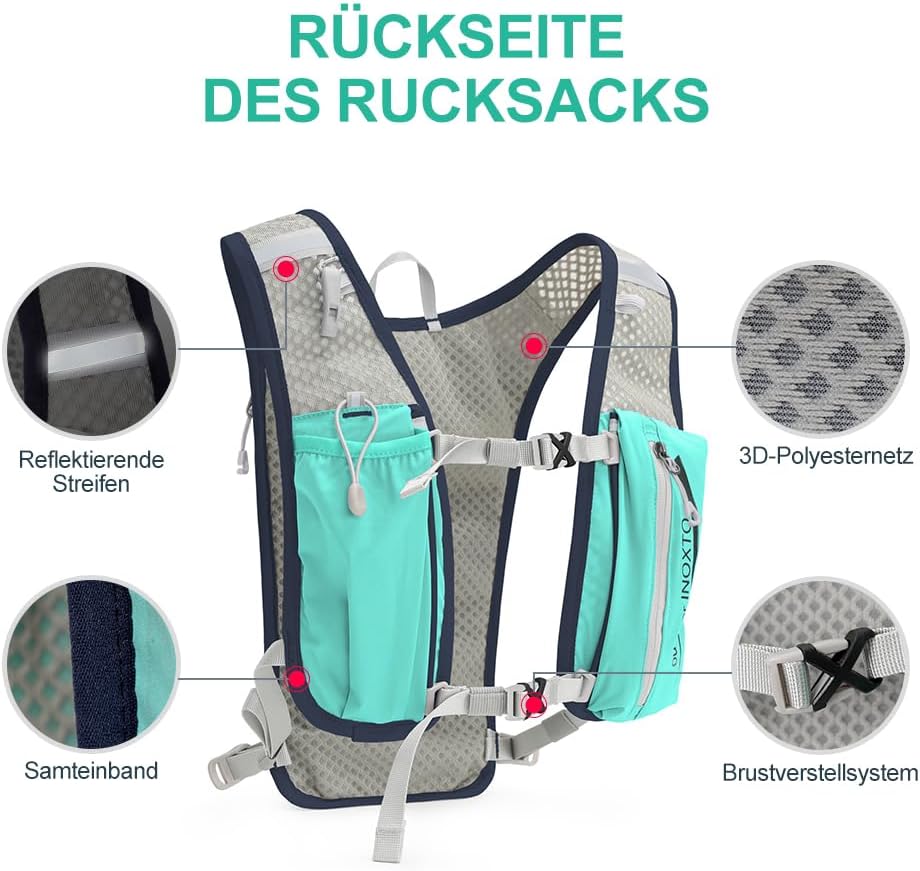 INOXTO Sport Wasserbeutel Weste Mit 1.5l Trinkblasen Running Weste Rucksack FüR Outdoor Wandern Trai