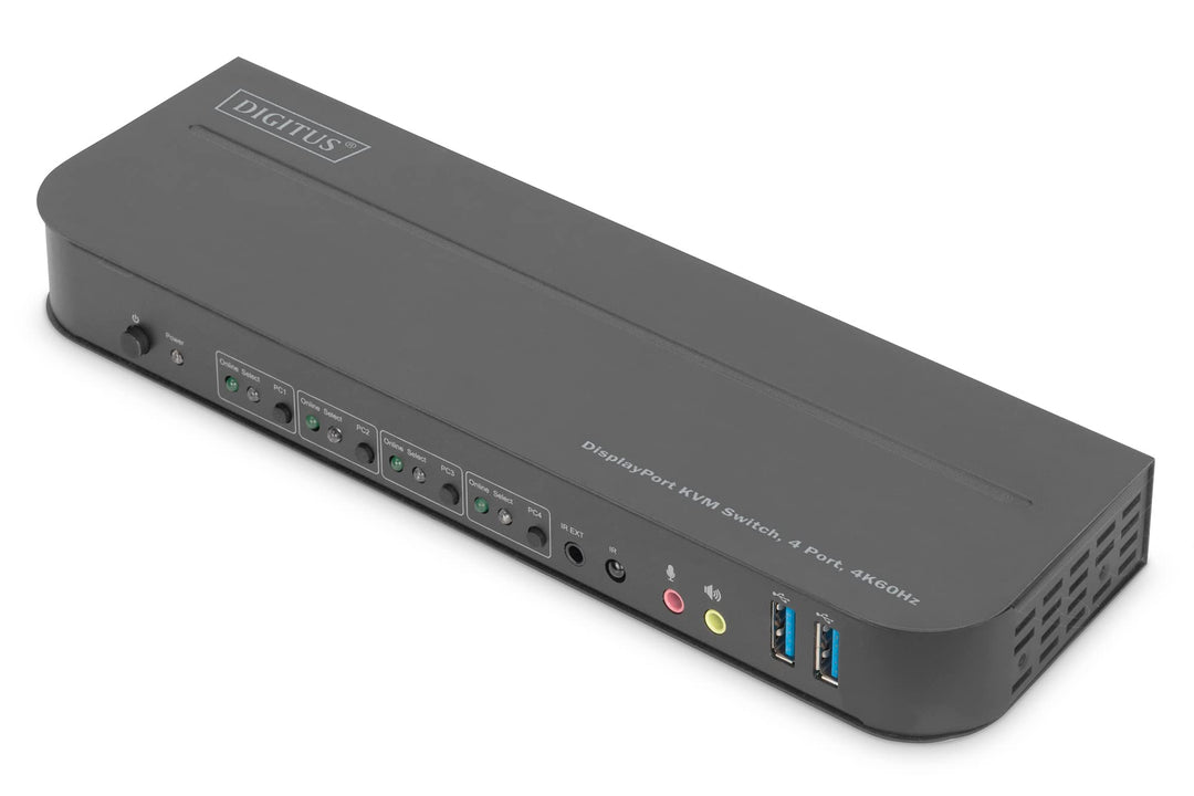 DIGITUS KVM-Switch DisplayPort – 4-Port Single-Display – 4 PC 1 Monitor – 1x Maus, Tastatur &amp; Audio